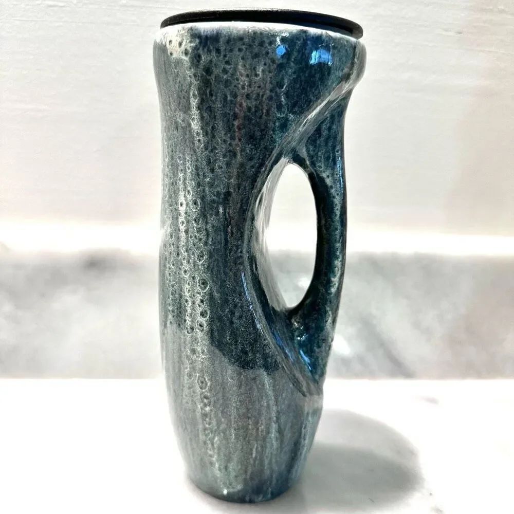 Handmade One Of A Kind Pottery Hot Or Cold Ceramic Mug With Lid Multicolor